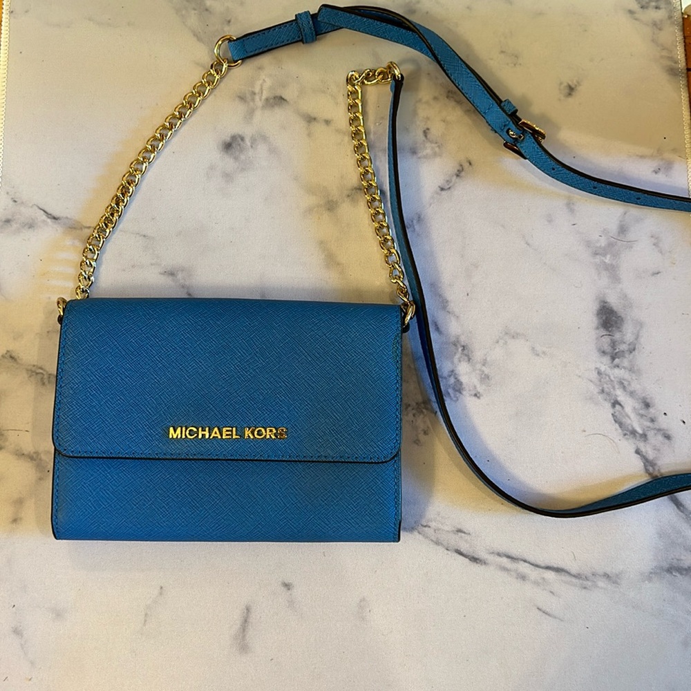 MICHAEL Michael Kors- Bedford Heritage Blue Flap Crossbody Leather Bag